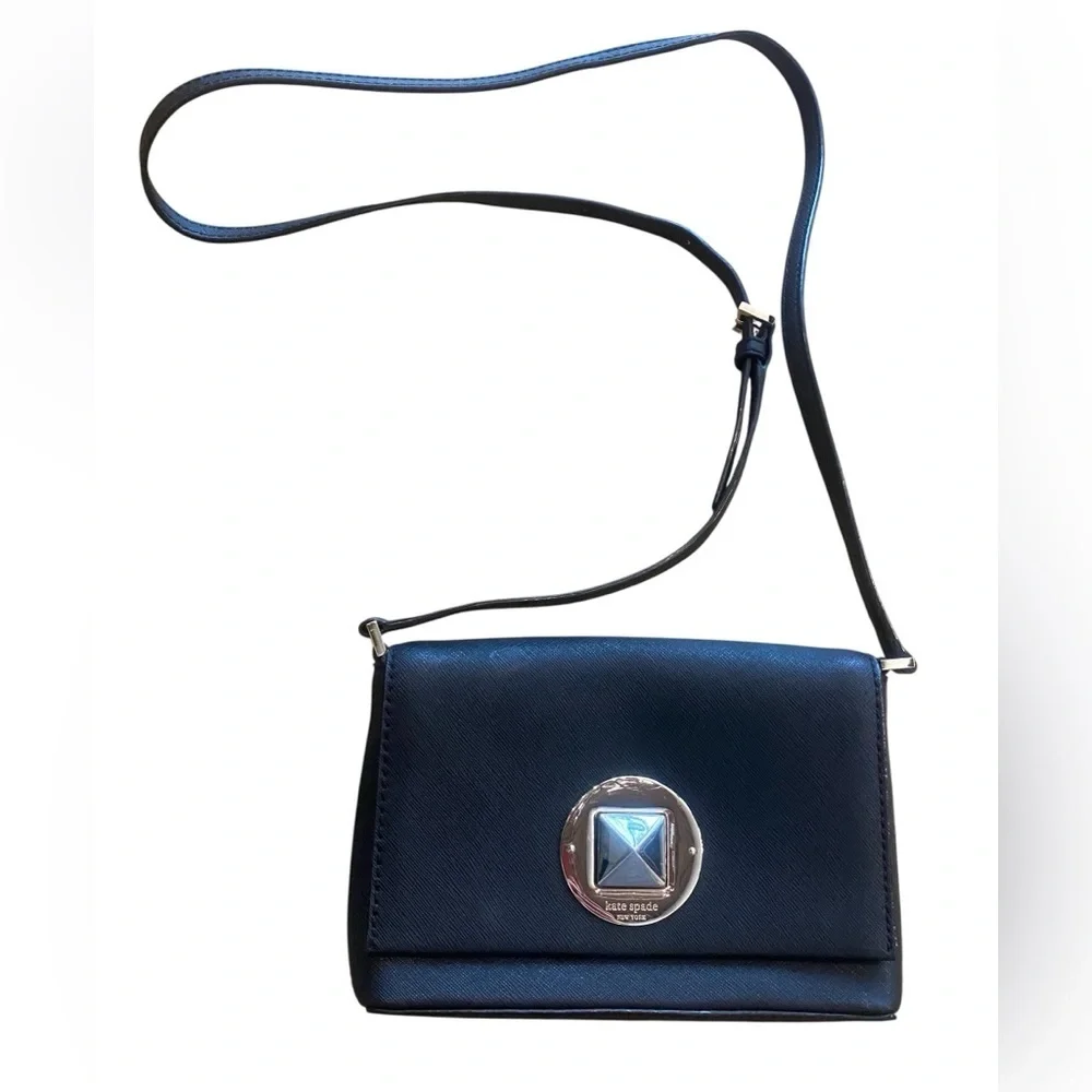 Kate Spade Newbury Lane Sally Black Leather Turn Lock Crossbody Bag gently used
